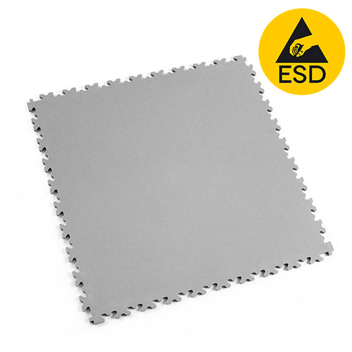 Dalle PVC ESD conductrice — gris clair · sol antistatique d'atelier